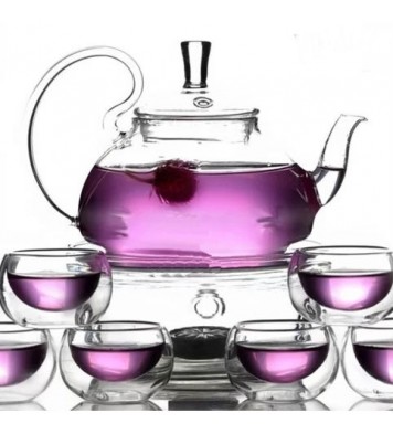 8-Piece Glass Teapot Set with 6 Glasses and Warmer