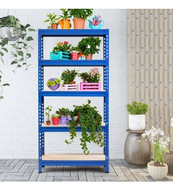 Heavy Duty 60 inch Adjustable 5-Shelf Metal Storage Rack in Navy Blue