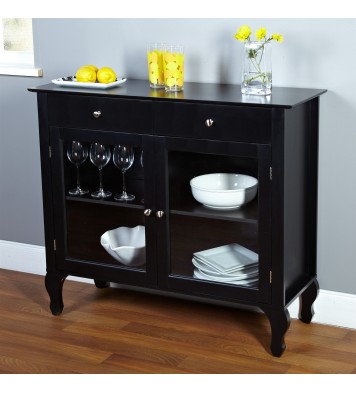 Black Dining Room Buffet Sideboard Server Cabinet with Glass Doors