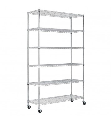 Heavy Duty 6-Shelf Metal Storage Rack Shelving Unit with Casters