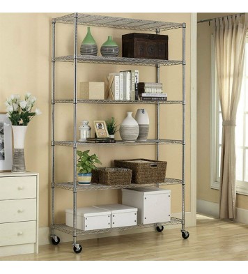 Heavy Duty 6-Shelf Metal Storage Rack Shelving Unit with Casters