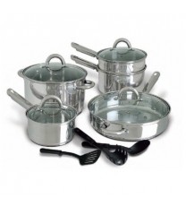 12-Piece Stainless Steel Cookware Set with Tempered Glass Lids