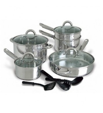 12-Piece Stainless Steel Cookware Set with Tempered Glass Lids