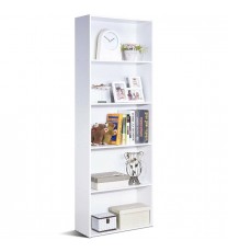 Modern 5-Tier Bookcase Storage Shelf in White Wood Finish