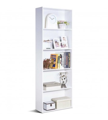 Modern 5-Tier Bookcase Storage Shelf in White Wood Finish