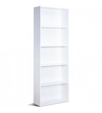 Modern 5-Tier Bookcase Storage Shelf in White Wood Finish