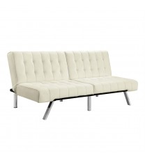 Split-back Modern Futon Style Sleeper Sofa Bed in Vanilla Faux Leather