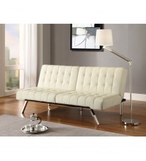 Split-back Modern Futon Style Sleeper Sofa Bed in Vanilla Faux Leather