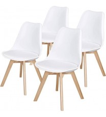 Set of 4 Modern White Shell Dining Chair Upholstered Padded Seat w/ Beechwood  Legs