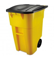 50 Gallon Yellow Commercial Heavy-Duty Trash Can with Black Lid