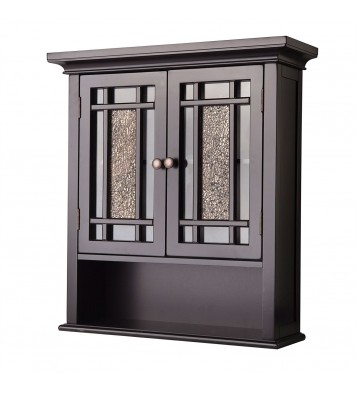 Espresso Bathroom Wall Cabinet with Amber Mosaic Glass Accents