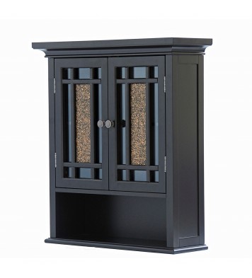 Espresso Bathroom Wall Cabinet with Amber Mosaic Glass Accents