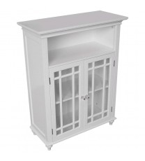 Classic White Wood 2-Door Bathroom Floor Cabinet with Glass Paneled Doors