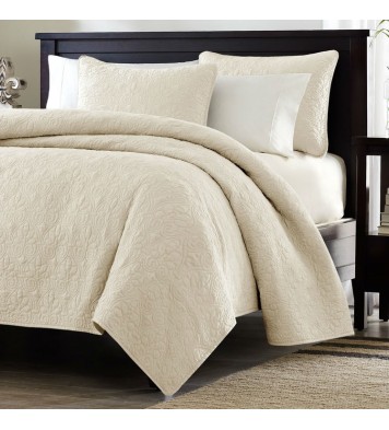 Full / Queen Ivory Beige Quilted Coverlet Quilt Set with 2 Shams