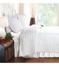 Twin Oversized 3-Piece Quilt Set White 100% Cotton Ruffles Pre-Washed