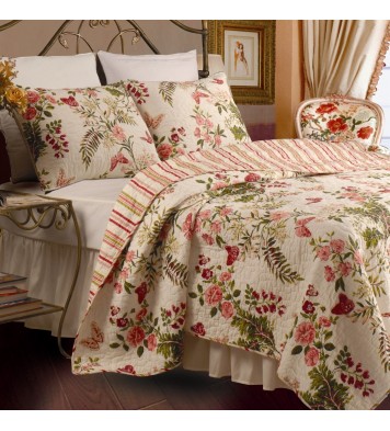 Full / Queen size Piece 100% Cotton Quilt Set Crimson Clover Floral