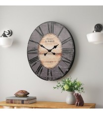 Gray Oversized Distressed Paris Wood Wall Clock