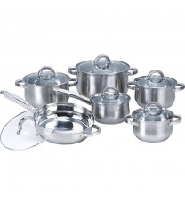 12-Piece Stainless Steel Cookware Set with Casseroles Frying Pan and Saucepan