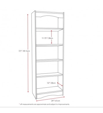 White 72-inch High Bookcase with Soft Arches and 5 Shelves