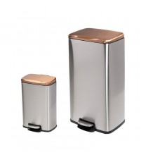 Set of 2 Stainless Steel Gold Bronze Copper Top Step On Trash Can