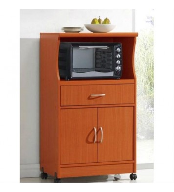 Mahogany Wood Finish Kitchen Cabinet Microwave Cart