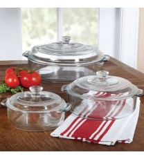 6-Piece Round Glass Casserole Cookware Bakeware Set with Lids