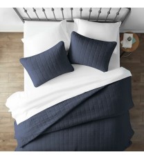 2 Piece Microfiber Farmhouse Coverlet Bedspread Set Navy, Twin/Twin XL