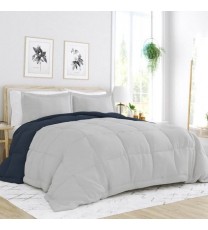 Full/Queen 3-Piece Microfiber Reversible Comforter Set in Navy Blue and Grey