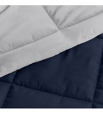 Full/Queen 3-Piece Microfiber Reversible Comforter Set in Navy Blue and Grey