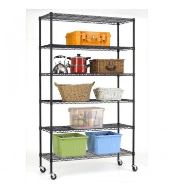 Heavy Duty 6-Shelf Adjustable Metal Shelving Rack with Casters