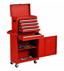 Red Heavy Duty Steel Lockable Rolling Tool Chest Mobile Garage Storage Cart