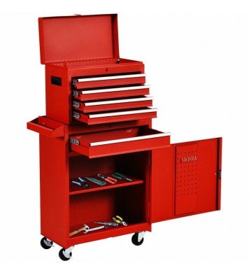 Red Heavy Duty Steel Lockable Rolling Tool Chest Mobile Garage Storage Cart