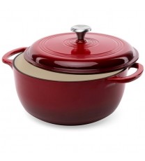 6 Quart Large Red Enamel Cast-Iron Dutch Oven Kitchen Cookware