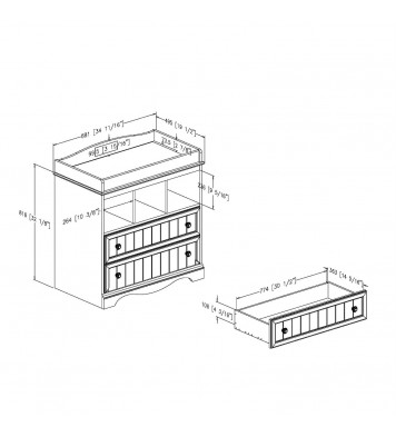 White Wood Baby Diaper Changing Table with 2 Drawers