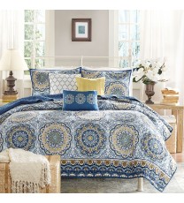 Queen size 6-Piece Coverlet Quilt Set in Blue Floral Pattern