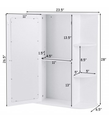 White Bathroom Wall Mounted Medicine Cabinet with Storage Shelves