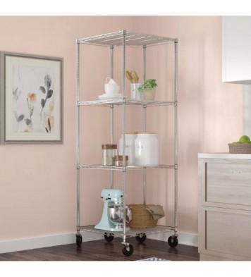 Heavy Duty 4-Tier Corner Storage Rack Shelving Unit with Casters