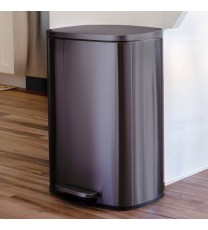 13 Gallon Black Stainless Steel Kitchen Trash Can with Step Open Lid