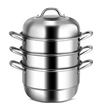 3 Tier Large Stainless Steel Steamer Cookware Set