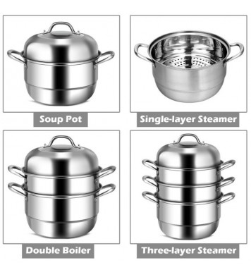 3 Tier Large Stainless Steel Steamer Cookware Set