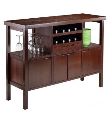 Sideboard Buffet Table Wine Rack in Brown Wood Finish