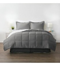 King Size 8-Piece Microfiber Reversible Bed-in-a-Bag Comforter Set in Grey