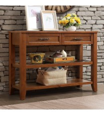 Console Sofa Table with 2 Storage Drawers and 2 Tiers Shelves, Mid-Century Style 42'' Solid Wood Buffet Sideboard for Living Room Furniture Kitchen Dining Room Entryway Hallway, Brown