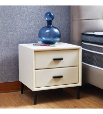 Modern Nightstand with 2 Drawers, Night Stand with PU Leather and Hardware Legs, End Table, Bedside Cabinet for Living Room/Bedroom (Beige)