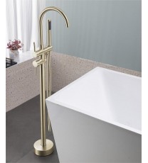 Floor Mount Bathtub Faucet Freestanding Tub Filler Brushed Gold Standing High Flow Shower Faucets with Handheld Shower Mixer Taps Swivel Spout