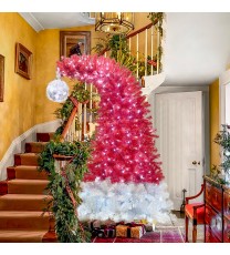 6FT Hinged Fir Artificial Fir Bent Top Christmas Tree, Xmas Tree Bendable Santa Hat Style Christmas Tree Holiday Decoration,1250 Lush Branch Tips, 300 LED Lights X-mas