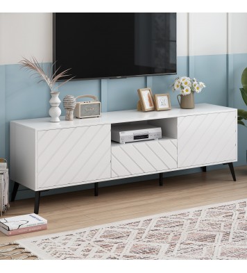 U-Can Modern TV Stand for 70 inch TV, Entertainment Center with Adjustable Shelves, 1 Drawer and Open Shelf, TV Console Table, Media Console, Metal Feet, for Living Room