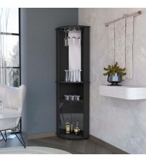 Kempwell 2-Door 2-Shelf Corner Bar Cabinet with Glass Rack Black