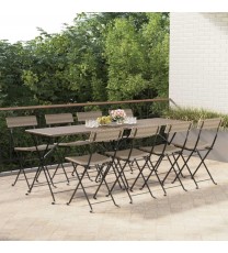 Folding Bistro Chairs 8 pcs Gray Poly Rattan and Steel