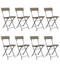 Folding Bistro Chairs 8 pcs Gray Poly Rattan and Steel